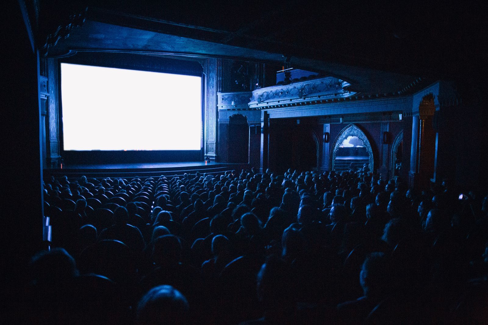 A full cinema audience watching a premiere